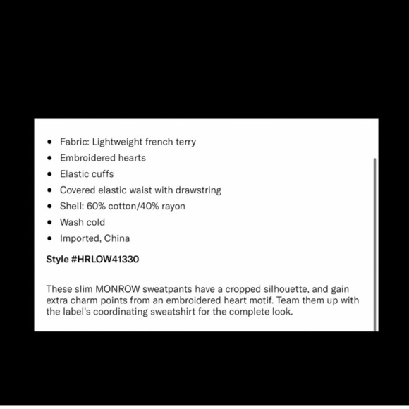 Monrow Heart Embroidered Sweatpants in Black- XS,S - Picture 6 of 10